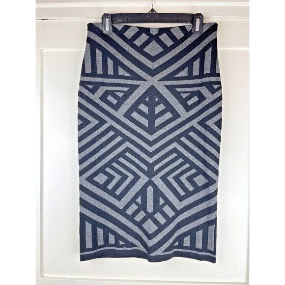 Catherine Malandrino Modern Stripe Jacq Midi Skirt Women's M Heather Grey/Black - Picture 1 of 11